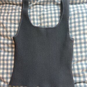 Quince Cropped Square Neck Ribbed Grey Knit Tank